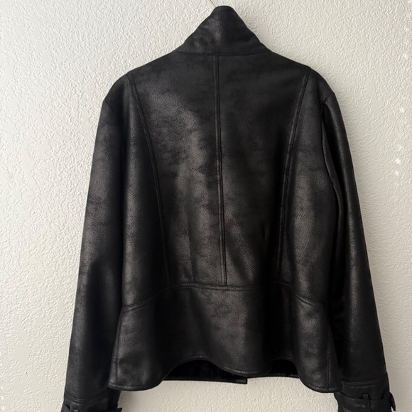 VIA SPIGA Women’s Black Faux Leather and Faux Fur Jacket/Coat Size L - Picture 3 of 14
